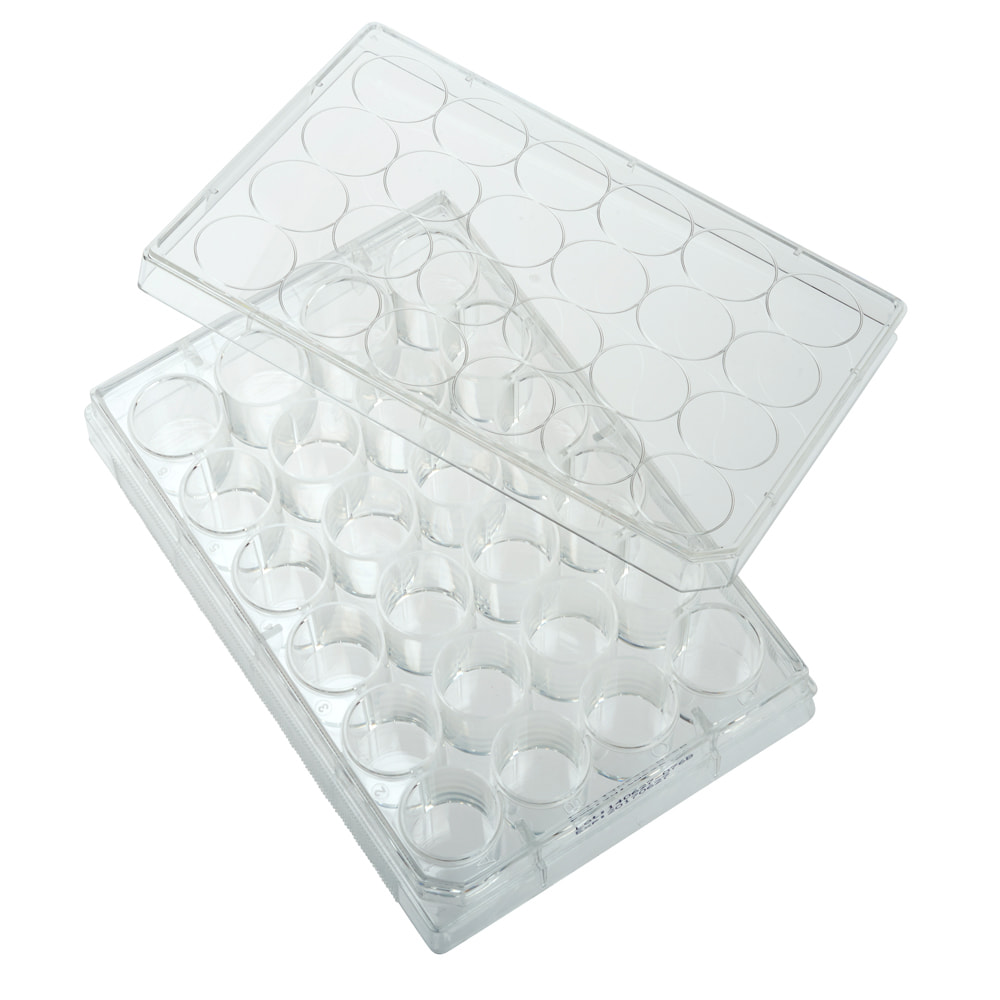 CELLTREAT 24 Well Non-treated Plate with Lid, Flat Bottom, Individual Pack, Sterile, 100/ Case